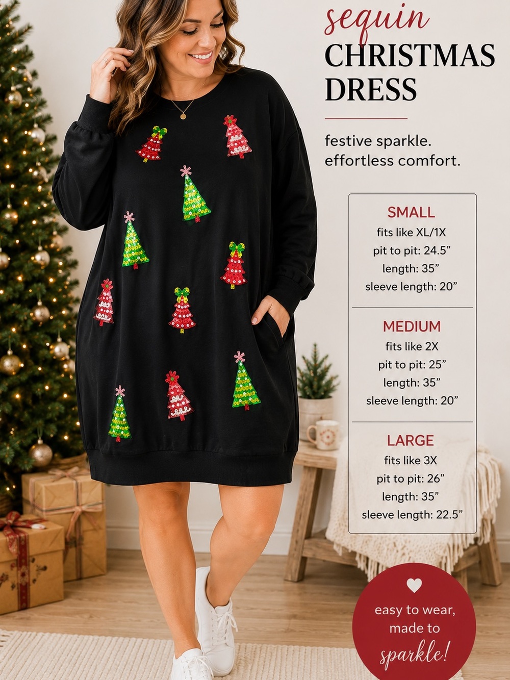 Fantastic Fawn Black Sequin Christmas Tree Mini Dress